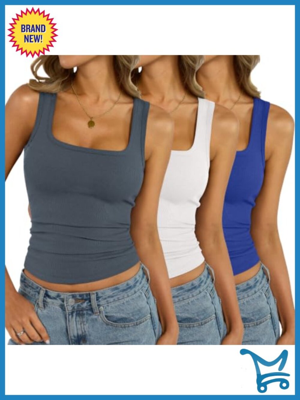 EasyGala Cotton Ribbed Square Neck Fitted Tank Top Sleeveless Women's Basic